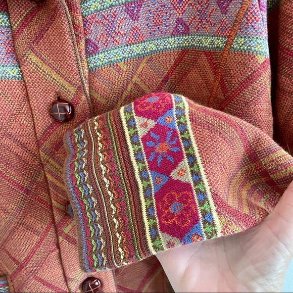 Coldwater Creek Burnt Orange Boho Print Knit Jacket L - Picture 4 of 6